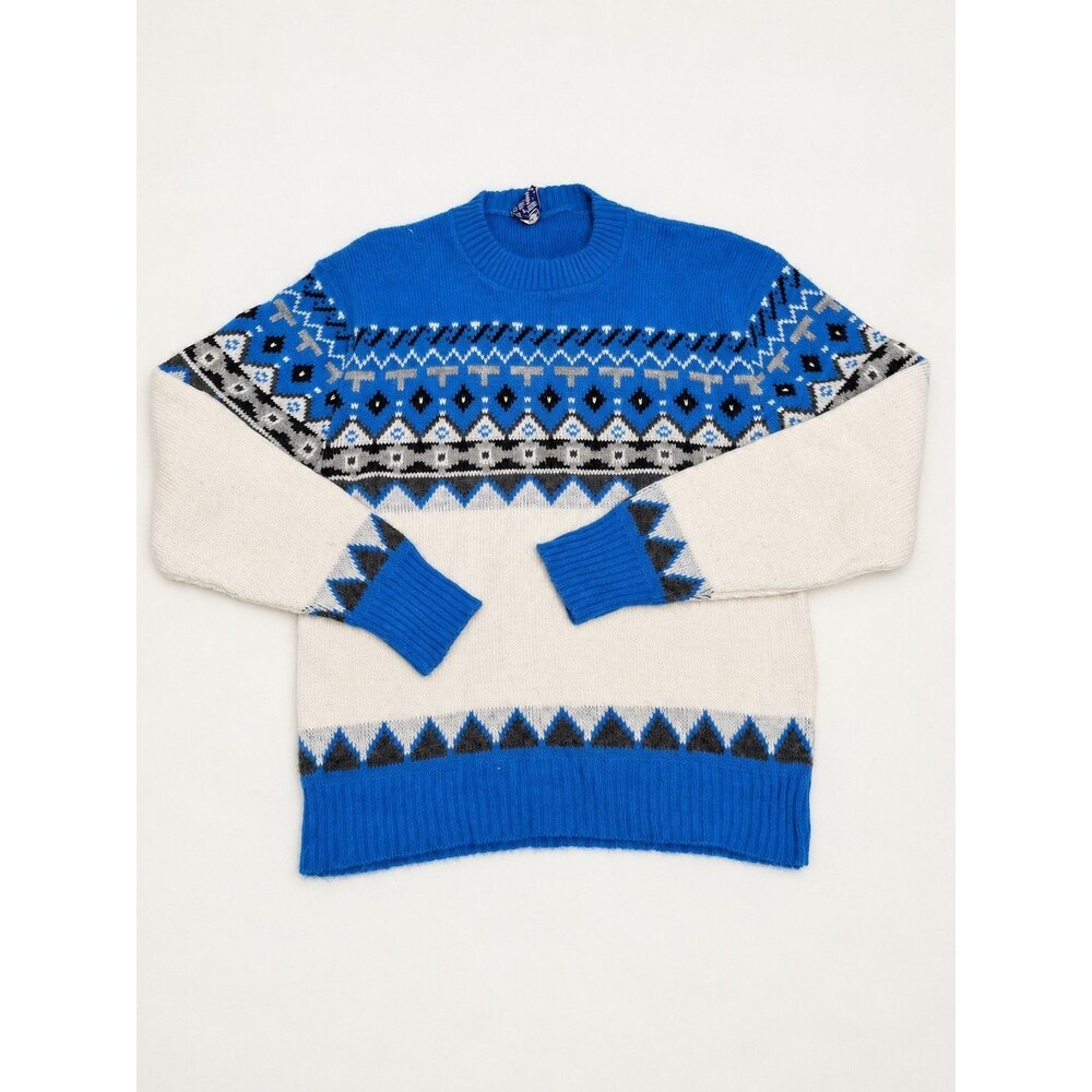 Vintage Pelham Blue Fair Isle Geometric Crewneck Sweater Pullover